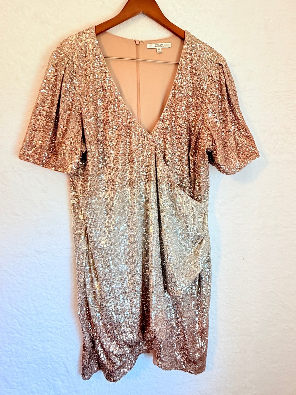Badgley Mischka Rose Gold Sequin Cocktail Dress Plus Size 22 Glam
